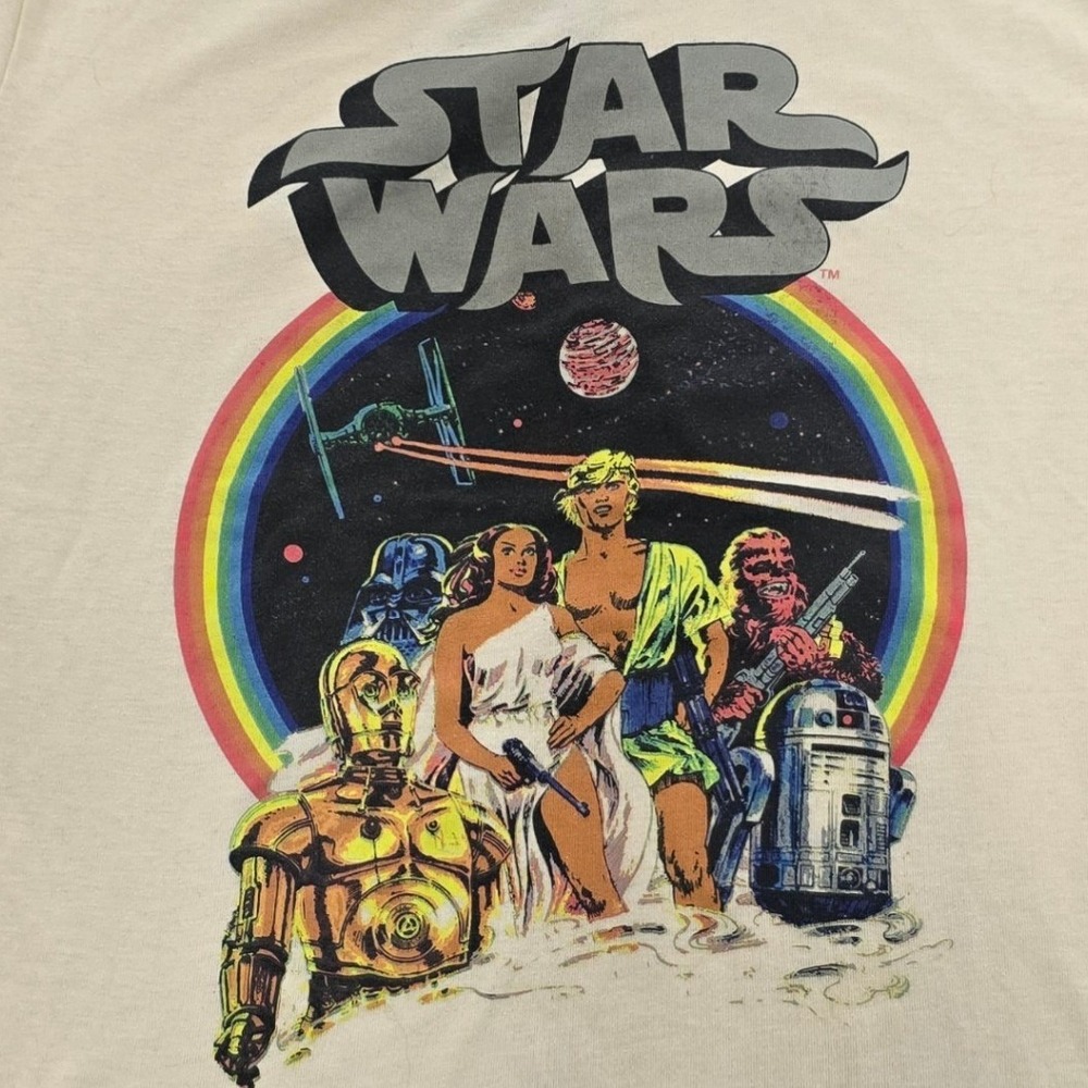 Star Wars Retro Rainbow Graphic Tee Cream Mens Large C-Life Group Short Sleeve - Picture 2 of 5